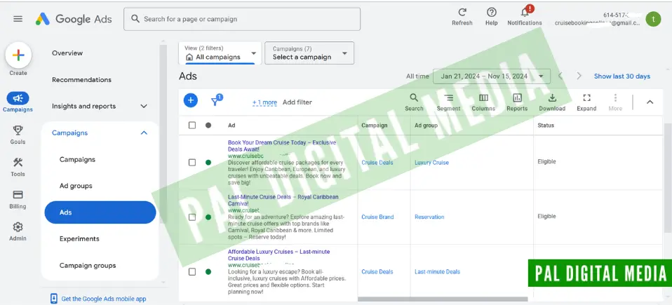 cruise booking ppc calls provider